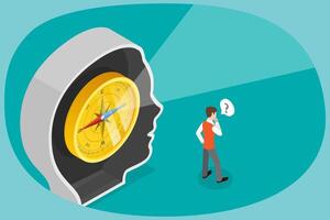 3D Isometric Flat Illustration of Intuition Or Future Vision, Inner Feeling Trust to Make Decision vector