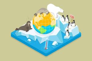 3D Isometric Flat Illustration of Global Warming, World Climate Change, Ecology Problem vector