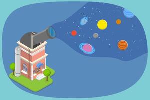3D Isometric Flat Illustration of Observatory, Astronomical Buildings to Observe the Sky vector