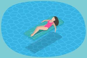 3D Isometric Flat Illustration of Relaxing in a Pool, Lying on Water Surface vector