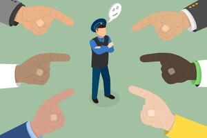 3D Isometric Flat Illustration of Public Blaming a Policeman, Slander and Responsibility vector