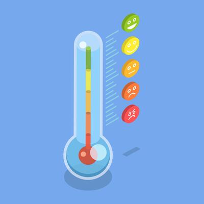 3D Isometric Flat Illustration of Color Scale Of Mood, Emoticon Feedback