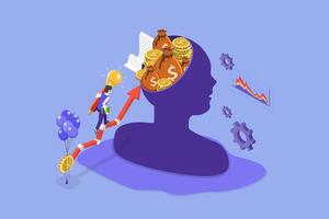 3D Isometric Flat Illustration of Improving Work Skills, Brain Maintenance, Fixing Emotional and Mental Problem vector