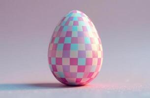 Checkered pastel egg. geometric design and minimalist aesthetic on soft pastel background photo