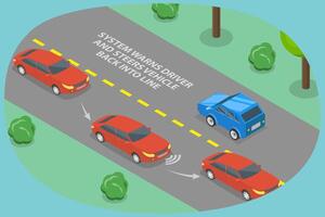 3D Isometric Flat Illustration of Lane Departure Warning System, Automobile Sensing Technology vector