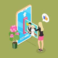 3D Isometric Flat Illustration of Uploading A Photo On A Smartphone., Cloud File Transfering and Storing Service vector