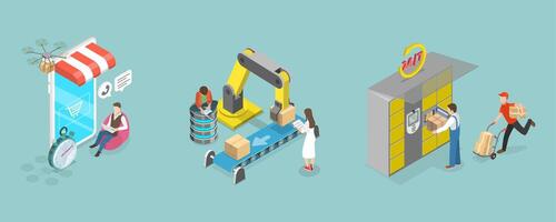 3D Isometric Flat Illustration of Post Delivery Service, Automated Warehouse vector