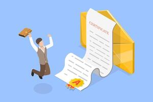 3D Isometric Flat Illustration of Diploma Or Certificate Of Honor, Award or Recognition vector