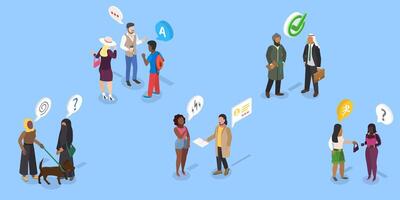 3D Isometric Flat Illustration of Language Knowledge Skills And Racial Respect , Multiethnic Student Community vector