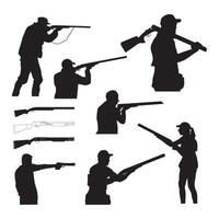 Shooting Silhouette, Hunting and Shooting Bundle, Skeet Shooting, Shooting Players vector