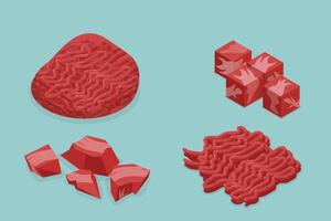 3D Isometric Flat Set of Stuffing Meat Products, Fresh Meat Cuts vector