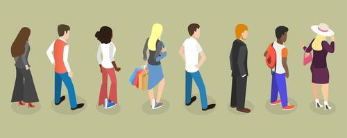 3D Isometric Flat Set of Back View People, Group of Young Diverse Characters vector
