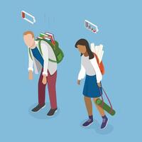 3D Isometric Flat Illustration of Tired Student, Problems at School or University vector
