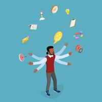 3D Isometric Flat Illustration of Project Management, Business Multitasking vector