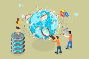 3D Isometric Flat Illustration of Fast Internet Connection, Telecommunication Technologies vector
