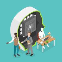 3D Isometric Flat Illustration of Business Industry Robot Factory, AI and Virtual Technology vector