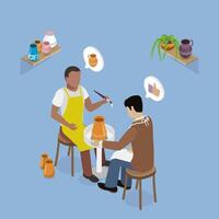 3D Isometric Flat Illustration of Craftsman, Creating and Paint Ceramic Pots vector