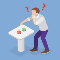 3D Isometric Flat Illustration of Choose Button, Making a Difficult Choice vector