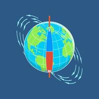 3D Isometric Flat Illustration of Earth's Magnetic Field, Geographical Pole of the Globe vector