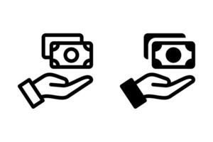 hand holding money icon set, representing payment, earning, giving or receiving money suitable for various design projects vector
