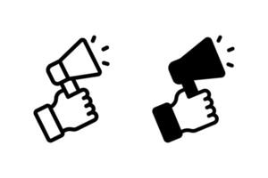 hand holding megaphone icon set. symbolizing announcement, communication, and vector