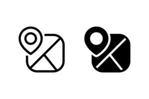 simple map with location pin icon set. Represents navigation, travel, and geographic location. Ideal for app design, web design vector