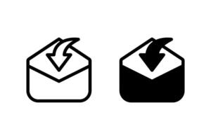 Email inbox icon set. featuring an envelope with downward arrow indicating incoming messages vector