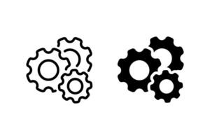three interlocked gears icon set. Symbolizes process, mechanism, engineering, teamwork, and efficiency. Suitable for design elements, website icons, and apps vector