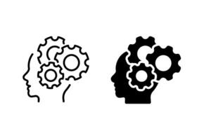 Head with Gears icon set. representing the thinking process, problem-solving, and mental activity. Suitable for ideas, innovation, intelligence, and brainstorming vector