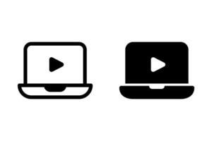 Laptop with a play icon set. representing , online content, streaming, or media. Suitable for web design, app icons, and digital marketing materials vector
