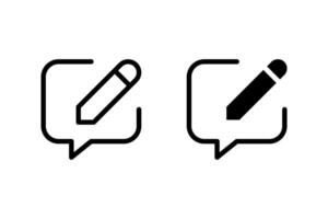 Edit icon set. Features pencil writing or drawing within a speech bubble shape. Perfect for representing editing, modification, feedback, and writing vector