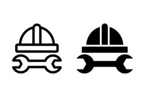 construction helmet and wrench icon. Symbol for construction, repair, maintenance, engineering, and industry. suitable for website, mobile app vector