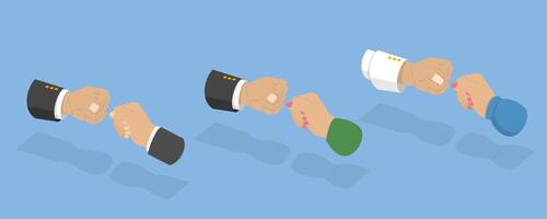 3D Isometric Flat Illustration of Fists Bump Punch, Partnership and Teamwork vector