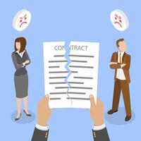 3D Isometric Flat Illustration of Contract Cancellation, Ending Cooperation and Relationships vector