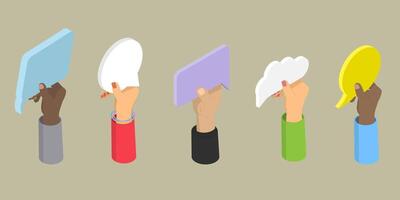 3D Isometric Flat Set of Speech Bubbles, Information Sharing vector