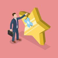 3D Isometric Flat Illustration of Fixing Customer Trust, Crisis Manager Repairing Client Credit Problem vector
