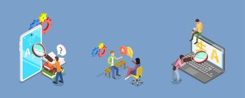 3D Isometric Flat Illustration of Online Translator, App for Language Learning vector