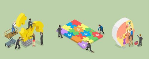 3D Isometric Flat Illustration of Teamwork, Partnership for Achieving Team Success vector