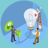 3D Isometric Flat Illustration of Business Team, Coworking, Startup Launch vector