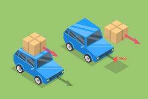 3D Isometric Flat Illustration of Newtons First Law Motion, Educational Physic Example vector