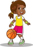 happy girl playing basketball illustration vector