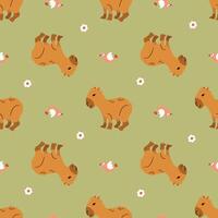 Whimsical pattern with capybara and birds. Design for fabric, textile, wallpaper, packaging vector
