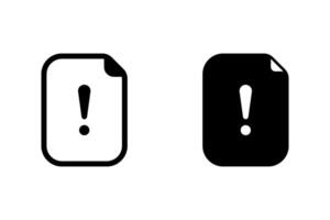 collection of exclamation point on a document or page icon. Represents warning, error, problem, or urgent information vector
