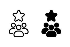 icon set of representing teamwork, leadership, and achievement. Features a group of figures under a star, symbolizing success and collaboration vector