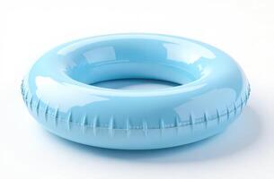 Minimalist 3D light blue inflatable swim ring isolated on white background photo