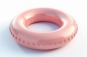 Glossy 3D pink inflatable ring isolated on white background - minimalist summer design photo