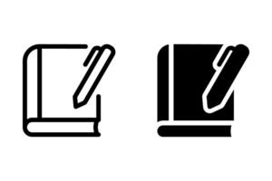 Book and pen icon set. Represents education, writing, note taking, learning, and creative process. Suitable for websites, apps, presentations, and educational materials vector