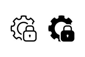 Gear and a padlock icon set. representing security settings, system configuration, protection, and access control. Ideal for user interfaces, websites, apps, and technical documentation vector