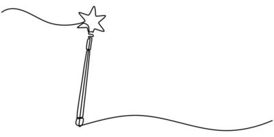 Magic stick continuous one line art drawing magic wand hand drawn art vector