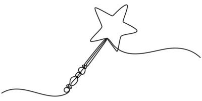continuous one line drawing of magic wand for carnival event vector